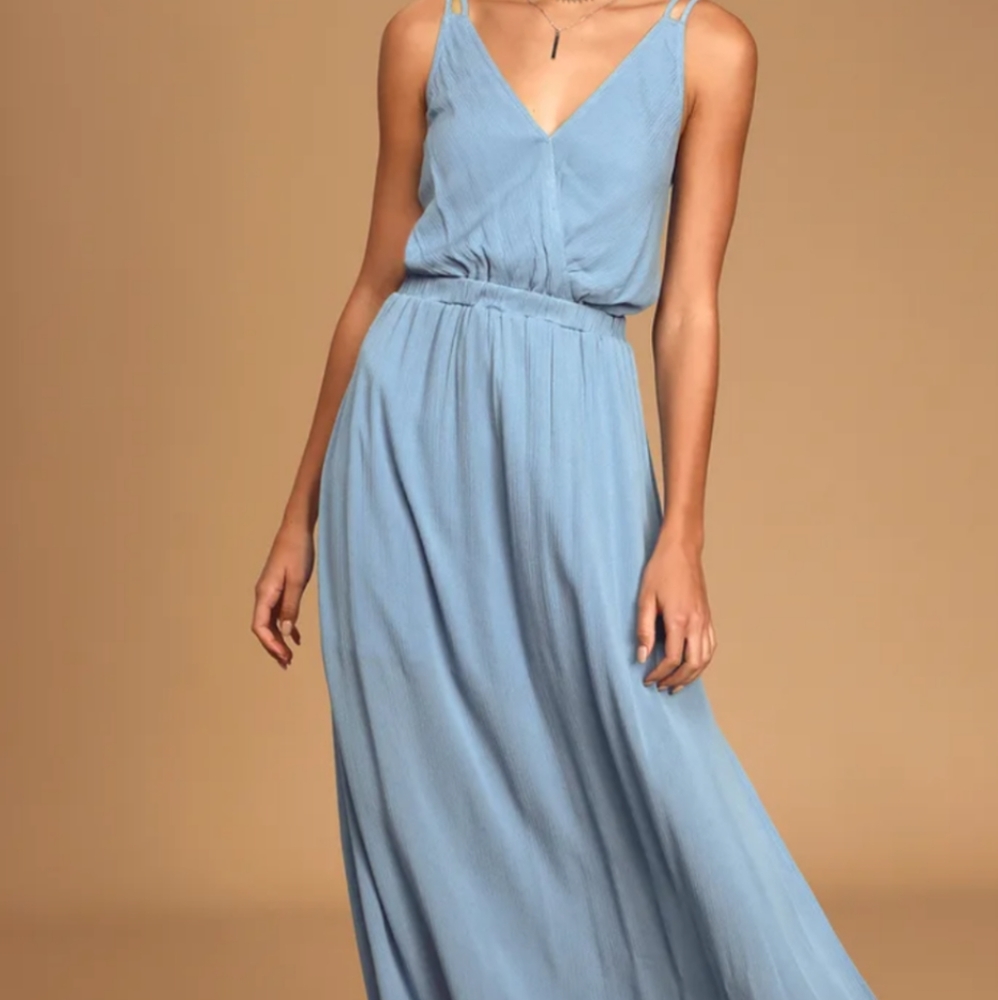 Lulu's Lost in Paradise Slate Blue Maxi Dress